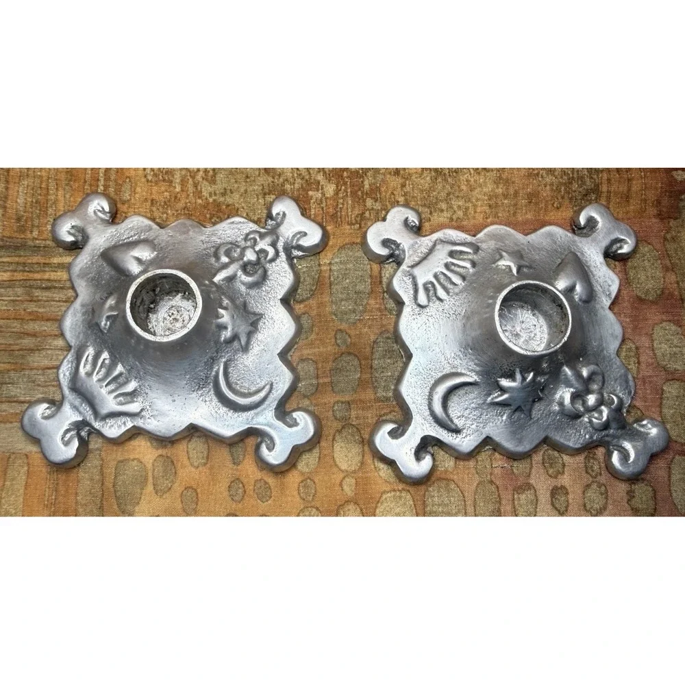 Celestial Candlestick Set Aluminum Metal Candle Holder Crown Heart Moon Stars
